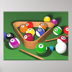 Billiard, opstellen, kleurrijk ontwerp, poster