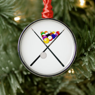 Billiard Pool Balls en Cues Metalen Ornament