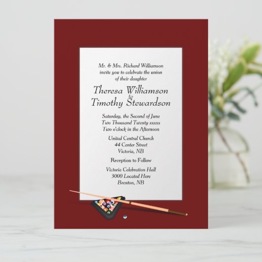 Billiard Theme Weddenschap Deep Red Kaart (Staand voorkant)
