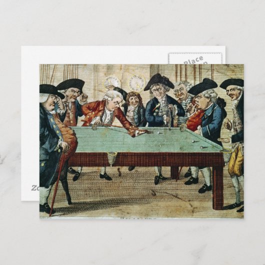 Billiards, 18e eeuw etching door R. Sayer Briefkaart (Voorkant / Achterkant)