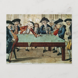 Billiards, 18e eeuw etching door R. Sayer Briefkaart