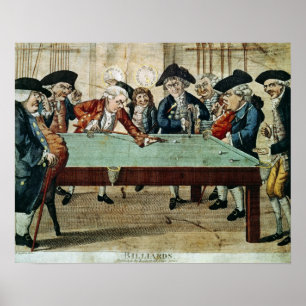 Billiards, 18e eeuw etching door R. Sayer Poster