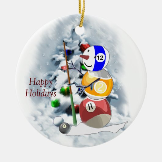 Billiards Ball Snowman Kerstmis Keramisch Ornament (Voorkant)