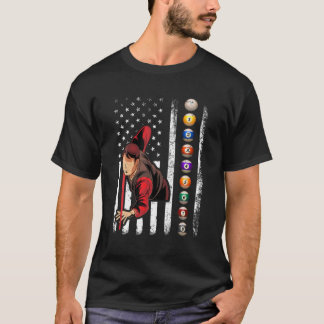 Billiards Lover Retro American Flag Billiards 4e T-shirt