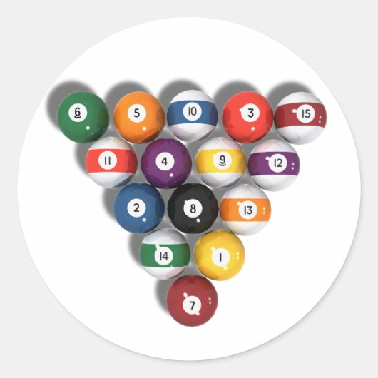 Billiards / Pool Balls met valschaduw: Ronde Sticker (Voorkant)
