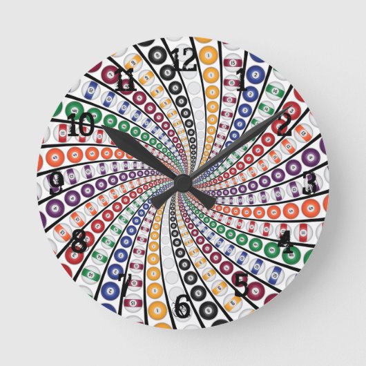 Billiards / Pool Balls: Wall Clock Ronde Klok (Voorkant)