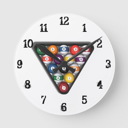 Billiards / Pool Balls: Wall Clock Ronde Klok (Voorkant)