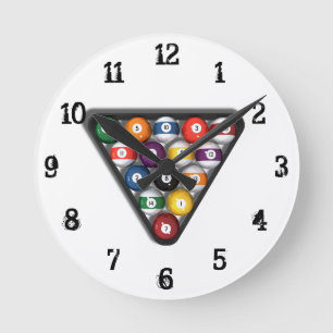 Billiards/Pool Balls: Wandklok Ronde Klok