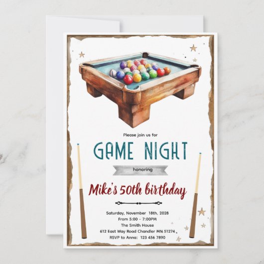 Billiards Pool Table birthday party Invitation (Devant)