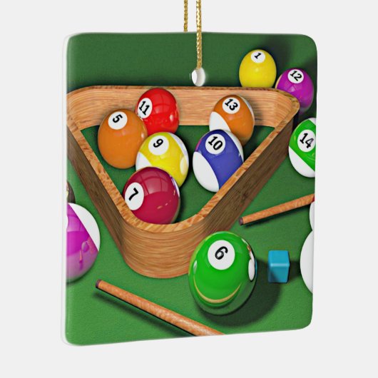 Billiards, rekken ze op, kleurrijk ontwerp, keramisch ornament (Rechts)