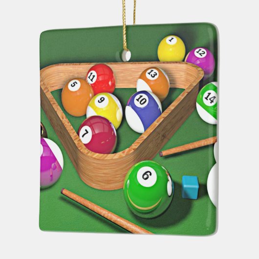 Billiards, rekken ze op, kleurrijk ontwerp, keramisch ornament (Links)