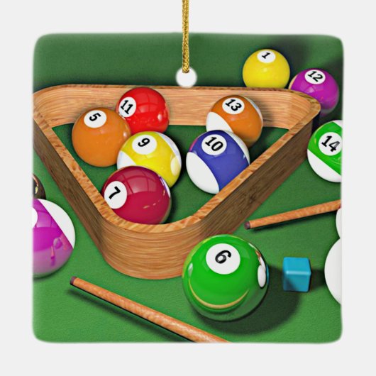 Billiards, rekken ze op, kleurrijk ontwerp, keramisch ornament (Achterkant)