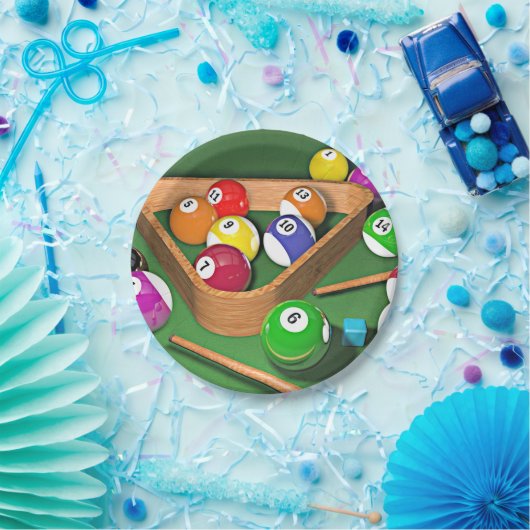 Billiards, rekken ze op, kleurrijk ontwerp, papieren bordje (Feest)