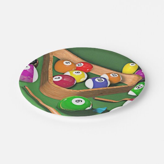 Billiards, rekken ze op, kleurrijk ontwerp, papieren bordje (Gekanteld)