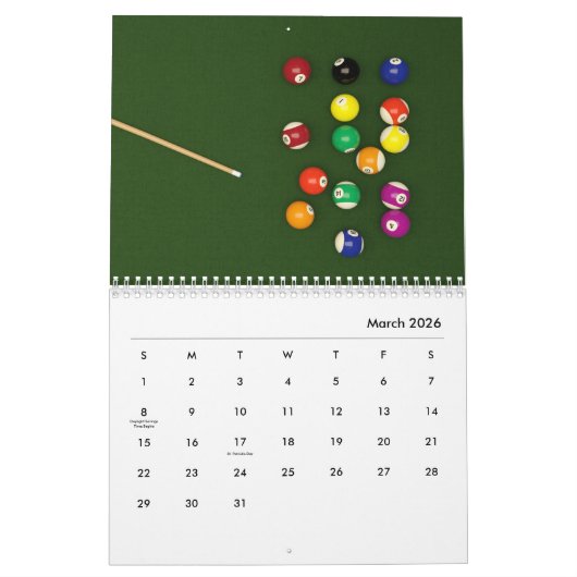 Billiards Wall Calendar Kalender (Mar 2026)
