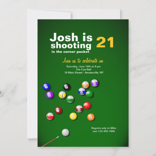 Billiarduitnodiging Kaart (Voorkant)
