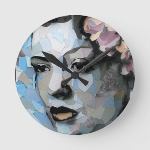 Billie Holiday hedendaags portret met een bloem Ronde Klok