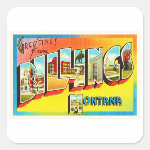 Billings Montana MT Oude Vintage Reizen Souvenir Vierkante Sticker