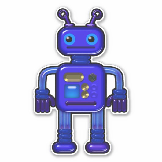 Billy de Schattigee Blue Robot Whimsical Sticker (Voorkant)