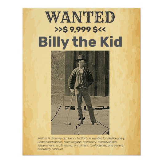 Billy the Kid 🤠 affiche RECHERCHÉE REWARD (Devant)