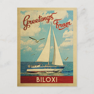 Biloxi Carte postale Voilier Vintage Mississippi