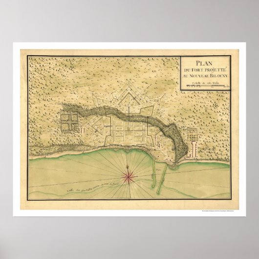 Biloxi Mississippi Fortification Map 1721 Poster (Voorkant)
