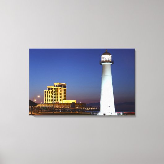 Biloxi-vuurtoren op het geluid op het nachtcanvas canvas afdruk (Voorkant)