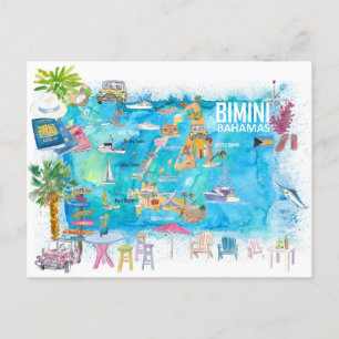 Bimini Bahamas Illustrated Map Briefkaart