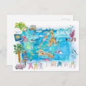 Bimini Bahamas Illustrated Map Briefkaart (Voorkant / Achterkant)