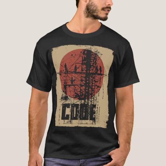 Binaire Code Industrieel Tech Brutalist Ontwerp T-shirt (Voorkant)