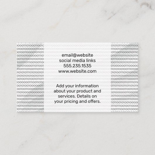 Binaire code | Programmering van technische Logo Visitekaartje (Achterkant)