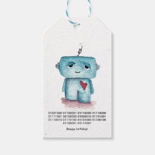Binary Code Happy Birthday Label - Robot Cadeaulabel