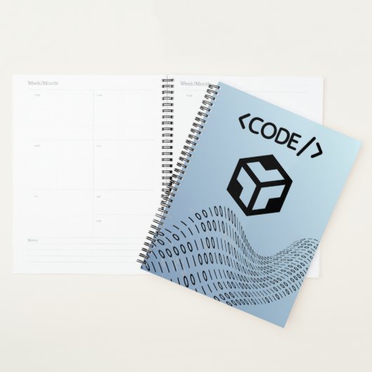 Binary code Spiral Planner– Modern Design (Devant avec enveloppe)