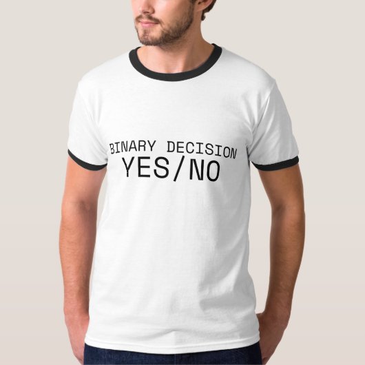 Binary Decision Yes No Minimalist Ringer T-Shirt (Devant)