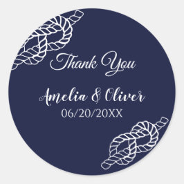 Bind De Knoop Nautisch Touw Wit & Navy Wedding Ronde Sticker