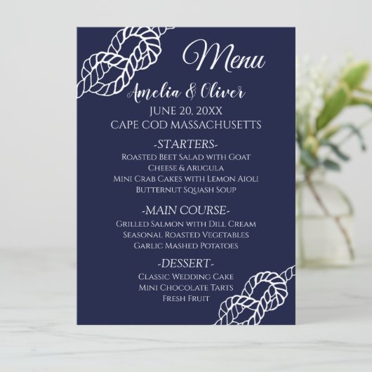 Bind De Knoop Nautisch Touw Witte Marine Huwelijk Menu (Staand voorkant)