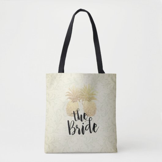 Bindbriefje  gouden anananassen Damaspapier Tote Bag (Voorkant)