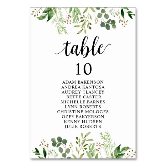 Binddiner, Greenery Guests Seating Chart Kaart (Achterkant)
