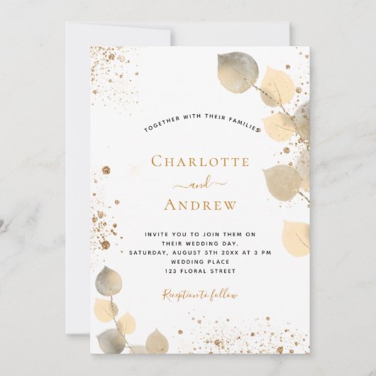 Bindemalyptus glitter gouden bladglitter kaart (Voorkant)