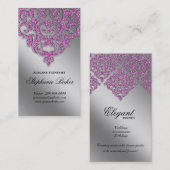 Bindemmer Damask Silver Sparkle Pink V Visitekaartje (Voorkant / Achterkant)