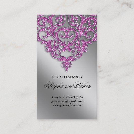 Bindemmer Damask Silver Sparkle Pink V Visitekaartje (Voorkant)