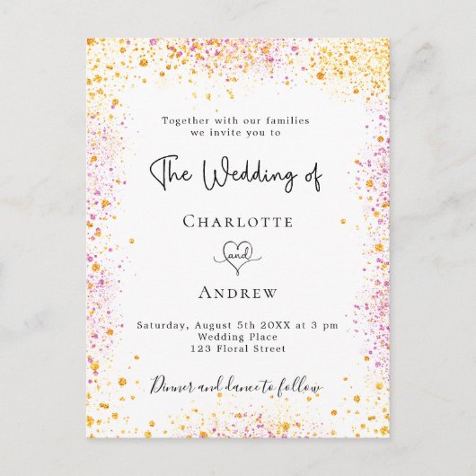 Bindend wit goudroze glitter elegant uitnodiging briefkaart (Voorkant)
