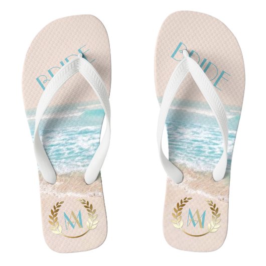 Bindende bride FlipFlops | Modern monogram strand Teenslippers (Voetbed)