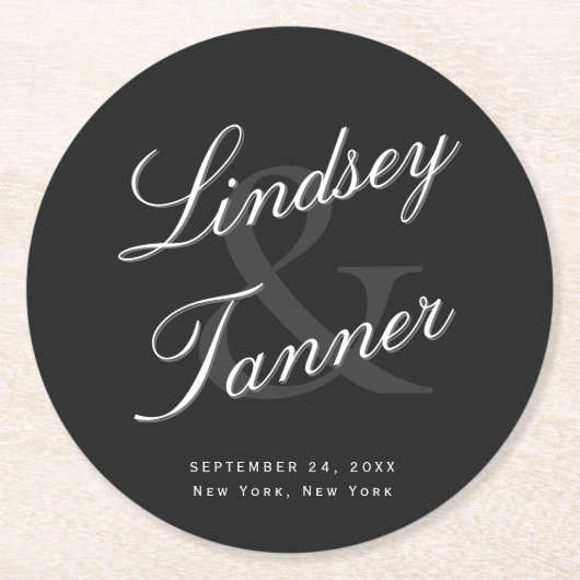 Bindende bruid en bruin in Elegant Shadowed Script Ronde Kartonnen Onderzetter (Voorkant)