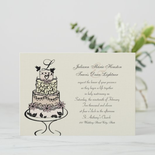 Bindende Cake Monogram / bruiloft Kaart (Staand voorkant)