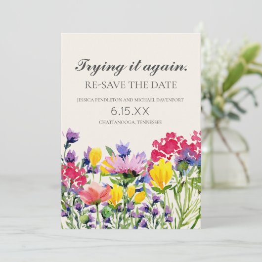 Bindende datum hersparen Foto Waterverf Wildbloeme Save The Date (Staand voorkant)