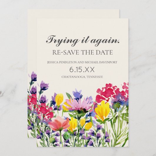 Bindende datum hersparen Foto Waterverf Wildbloeme Save The Date (Voorkant / Achterkant)