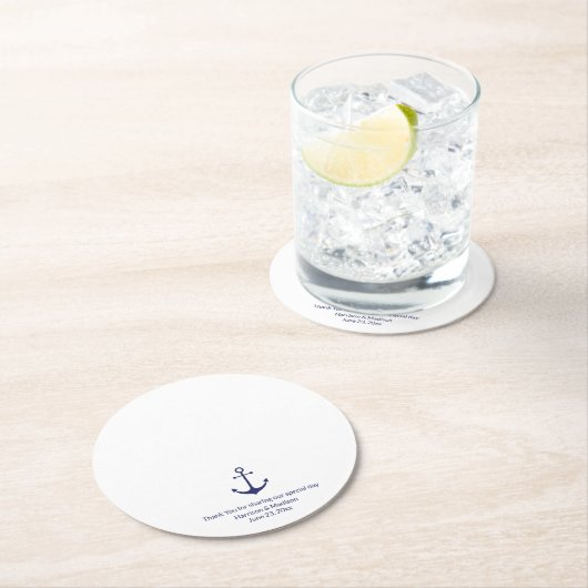 Bindende nautische ankermarine blauw en wit ronde kartonnen onderzetter (Insitu)