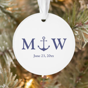 Bindende nautische marineblauw-witte monogram ornament