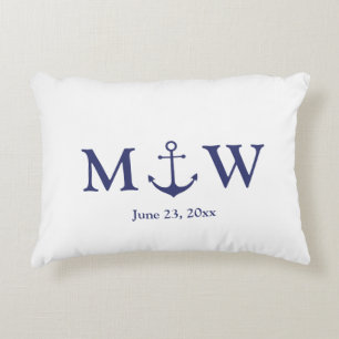 Bindende nautische marineblauw-witte monogram voor accent kussen